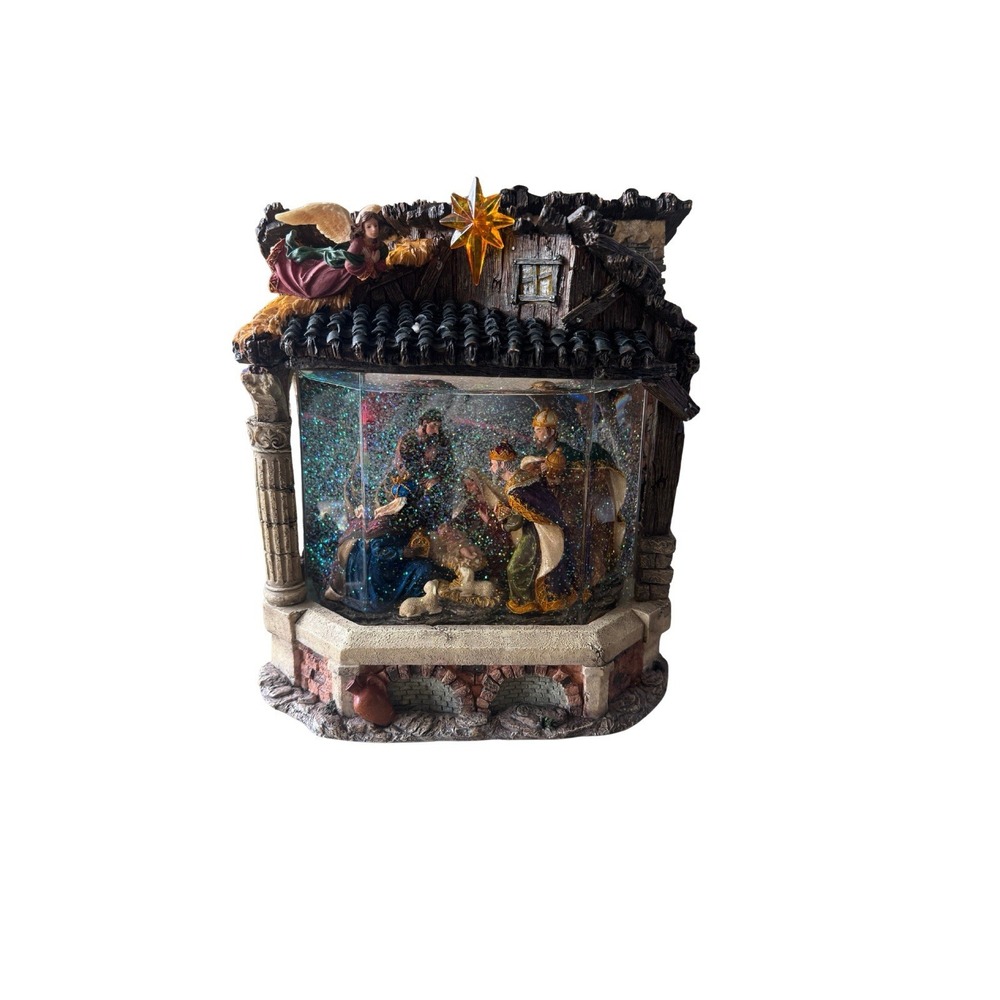 Kirkland Signature Musical Windowpane Water Snow Globe Nativity Manger WORKING
